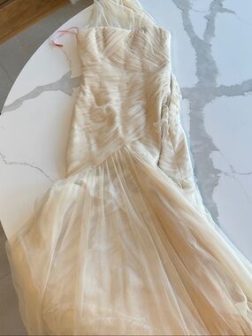 Monique Lhuillier One-Shoulder Ivory Evening Gown
